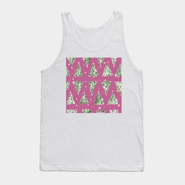 Holiday christmas tree over pink peony background Tank Top by marufemia